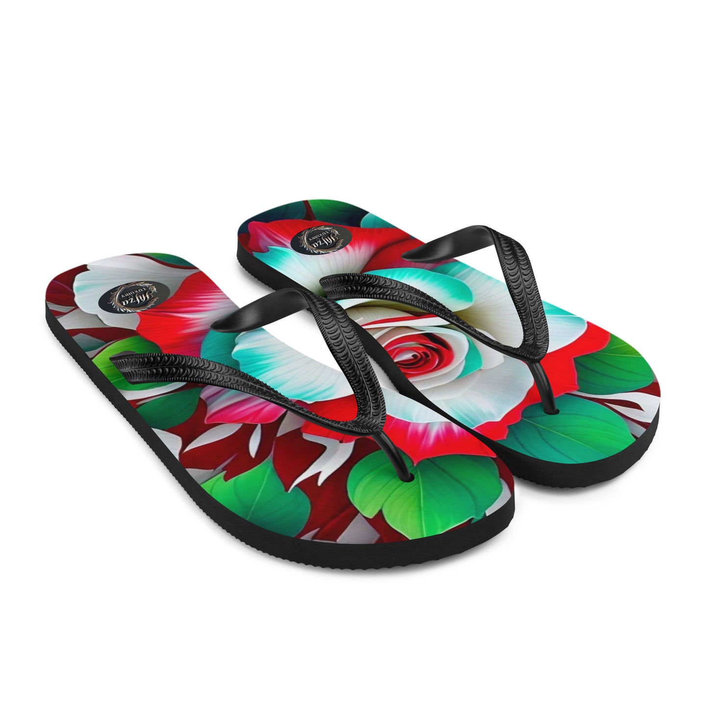 pink floral prit flip flops