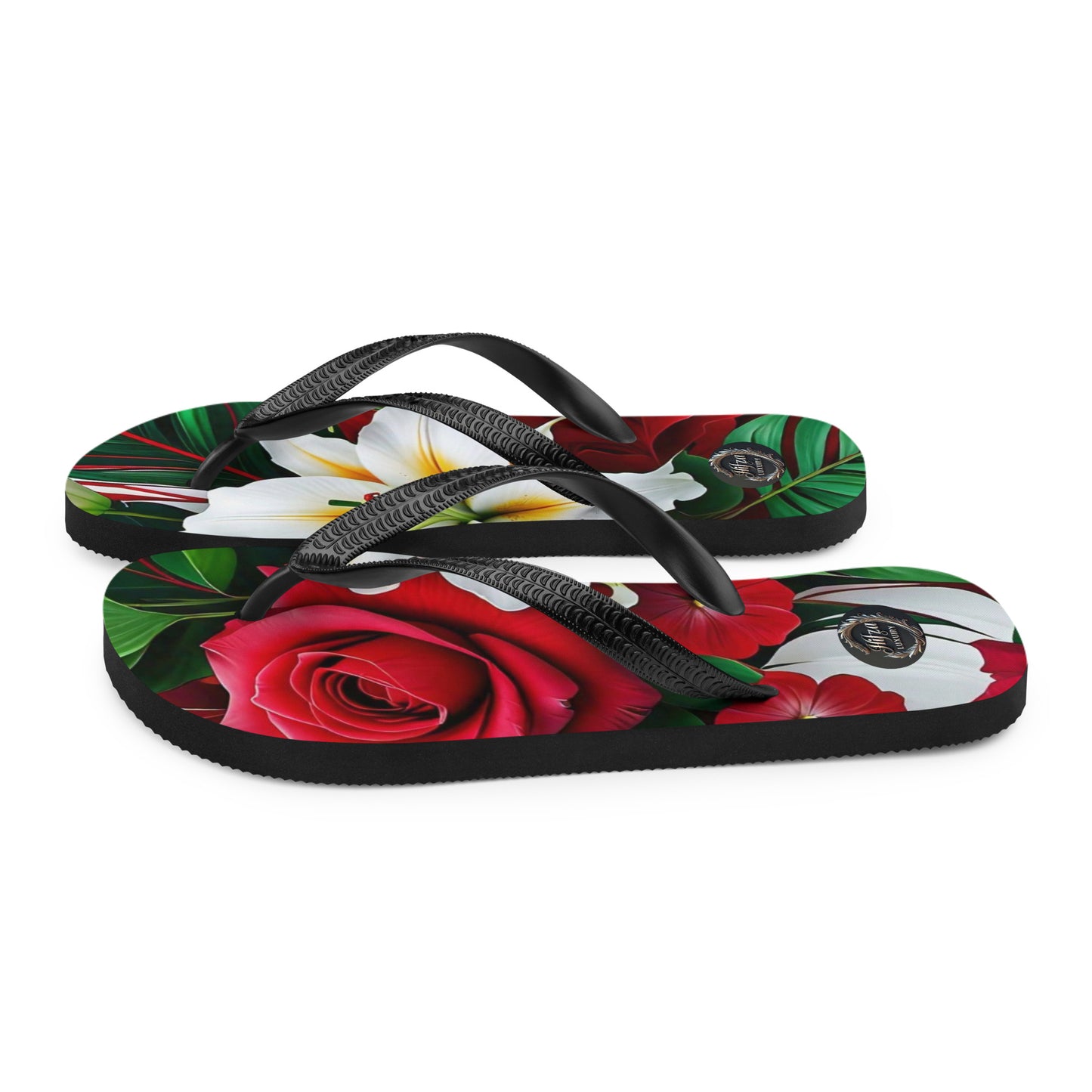 women's flip-flops rose print